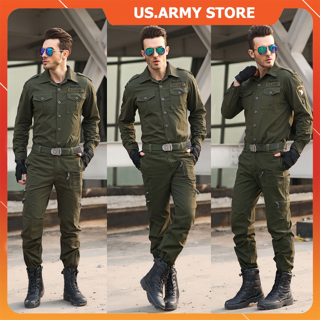 Bộ Quần Áo Lính Mỹ US ARMY Kaki cap cấp - Quần Áo Túi Hộp Nam Phong Cách Lính