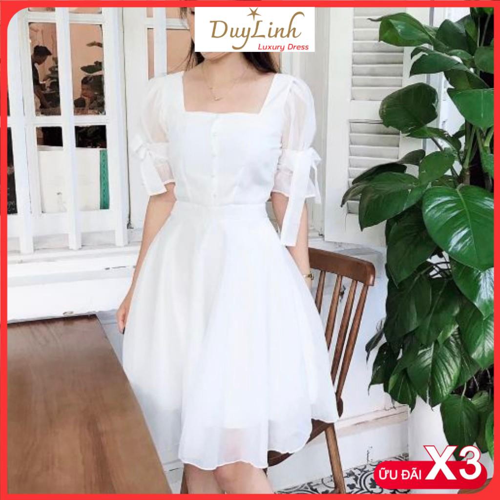 Đầm trắng dự tiệc tay nơ xinh xắn