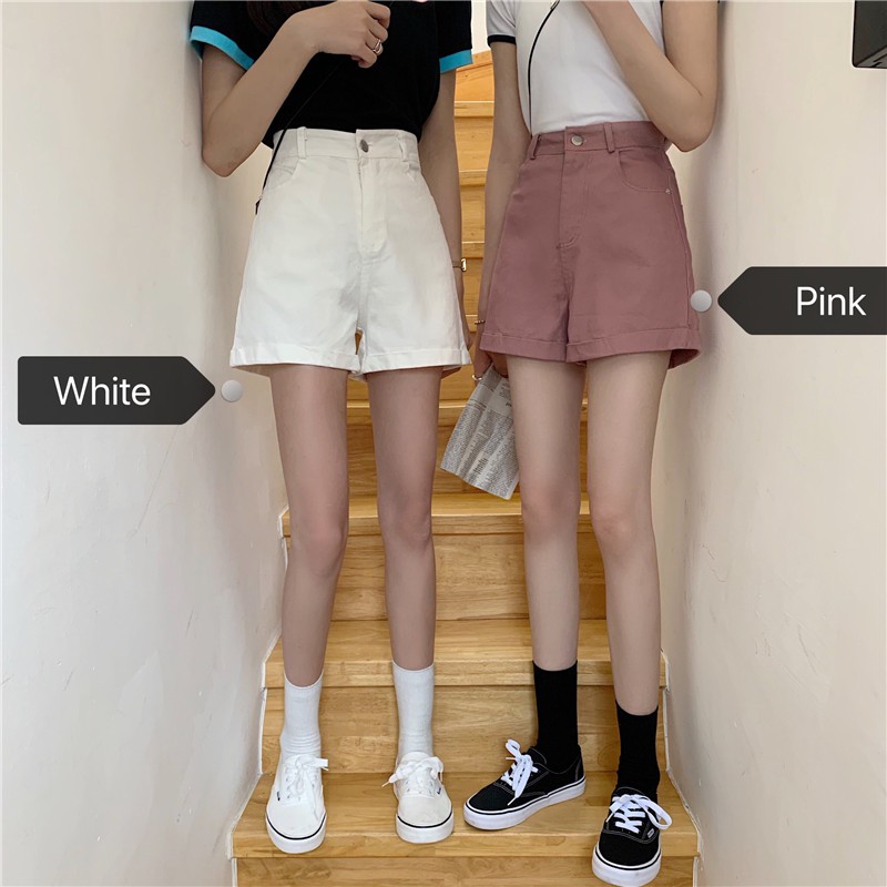 Quần ngắn Xiaozhainv cạp cao ống rộng phong cách Hàn Quốc | BigBuy360 - bigbuy360.vn