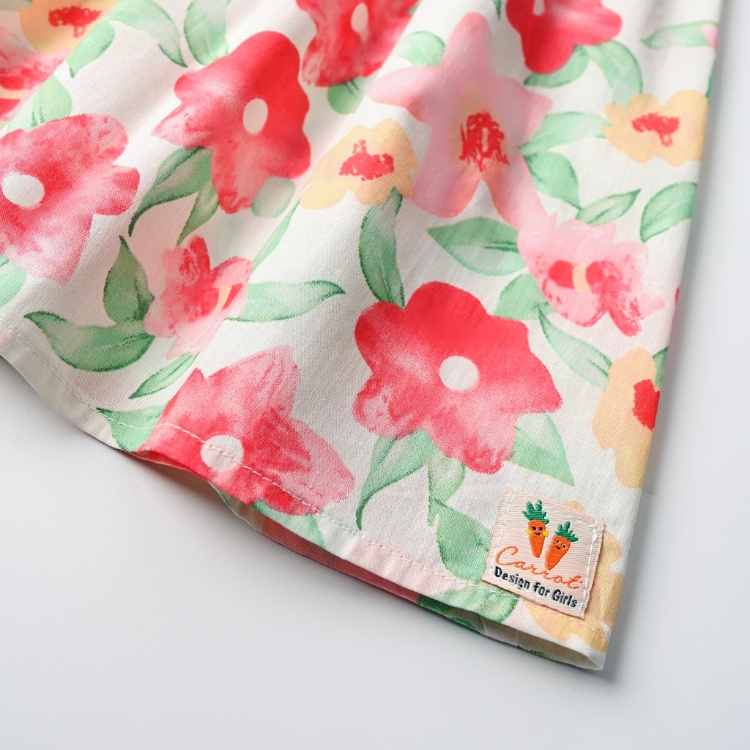 Váy Bé Gái Carrot Hai Dây, Họa Tiết Hoa Huệ Tây Màu Đỏ Xinh Xắn, Chất Liệu Thô Cotton Thấm Hút Mồ Hôi Tốt