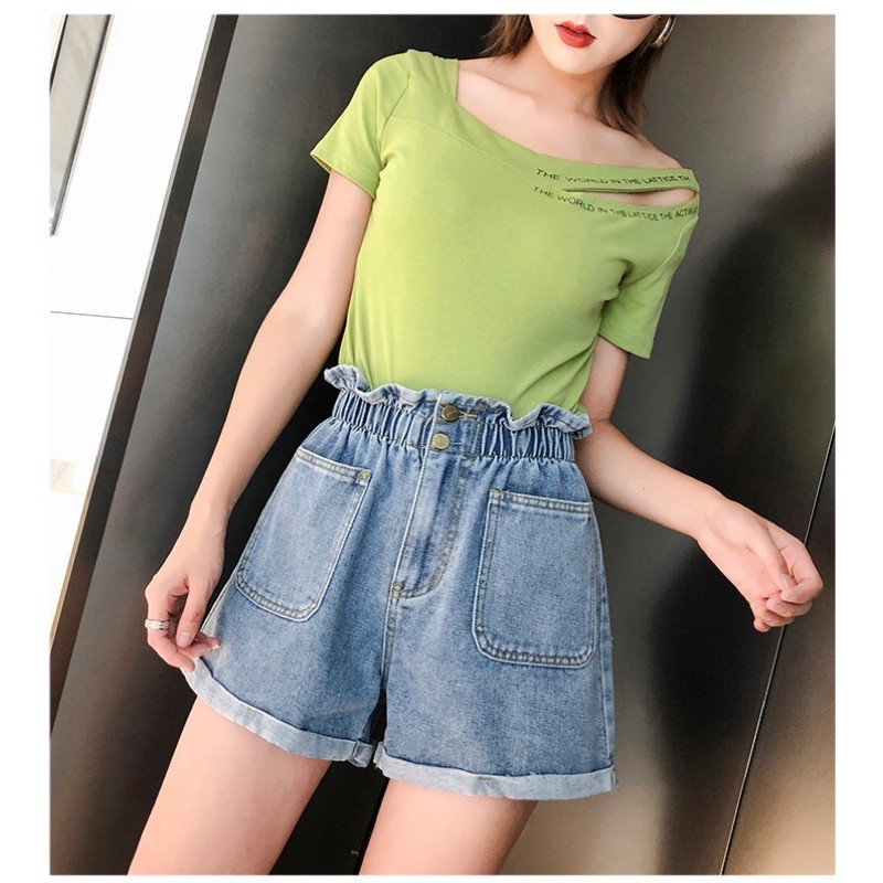 quần short màu xanh nhạt big size lưng thun cài nút  70-90kg