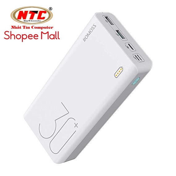 Pin sạc dự phòng lõi Polymer Romoss Sense 8+ 30000mAh - sạc nhanh QC 3.0 và PD 18W (Trắng) + tặng kèm bao sillicon