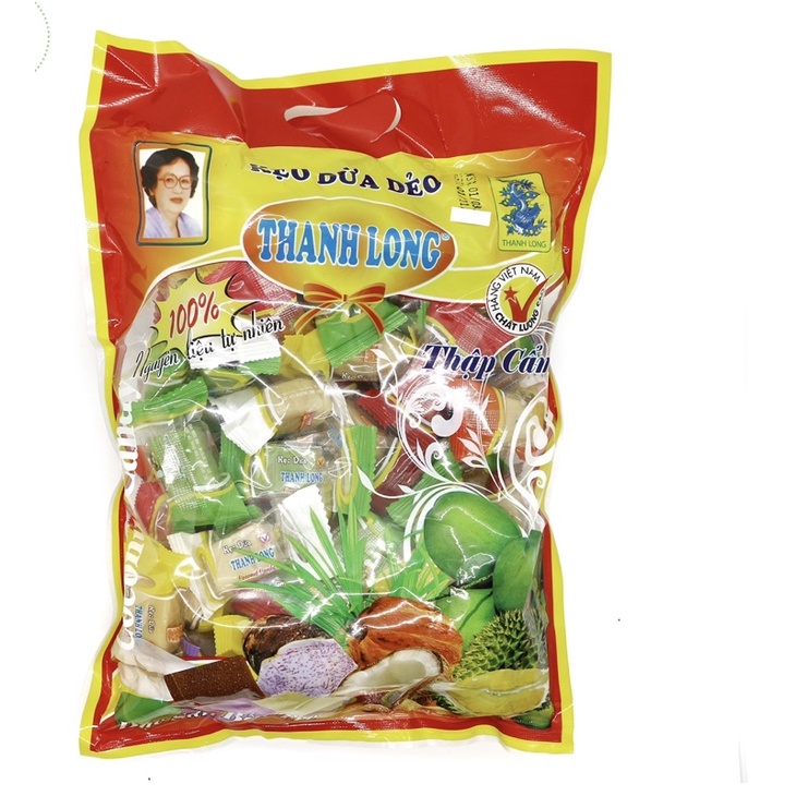 Kẹo dừa thanh long thập cẩm - dừa dẻo- đặc sản Bến Tre 450g