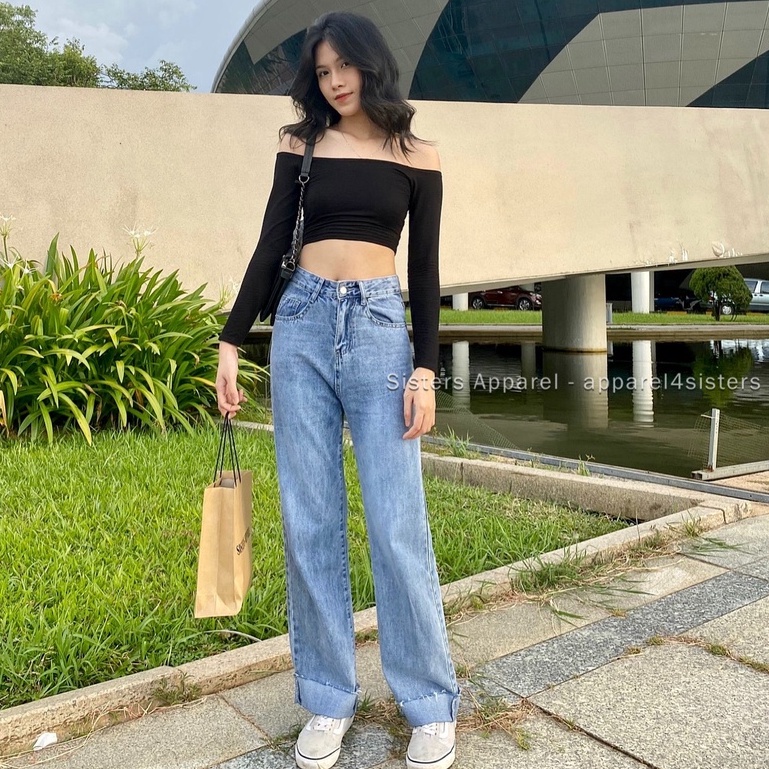 Quần jeans suông dài xắn gấu - QJ130