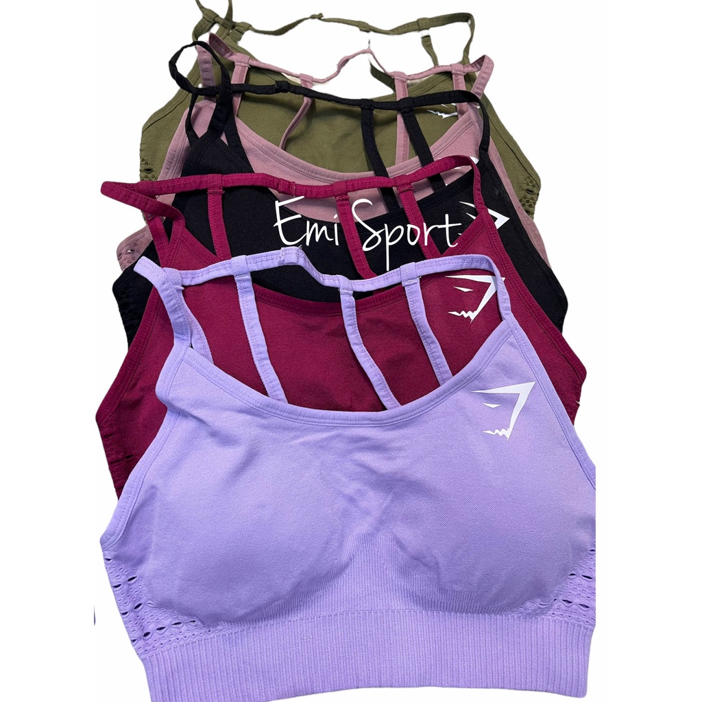 Bộ đồ tập GYM SHRK. Áo sport bra dây + quần lưng cao. Logo in