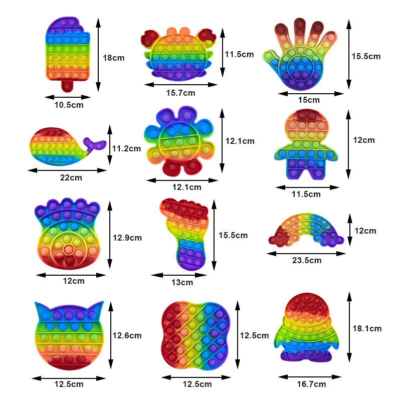 Đồ chơi bấm bong bóng giải tỏa căng thẳng độc đáo sáng tạo Pop It Tiktok Push Pop Fidget Toy Bubble Unicorn Rainbow Square Heart Đồ Chơi Stress Relief Special Needs Silent Classroom Tiktok Board Game Đồ Chơi Giáo Dục For Kids