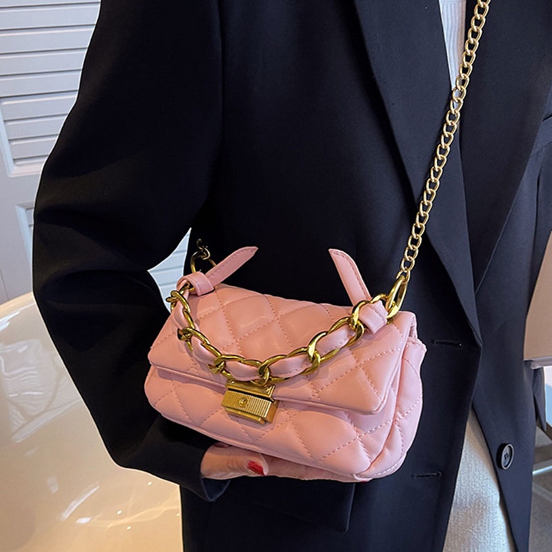 Túi đeo chéo IELGY dáng vuông nhỏ thêu họa tiết sọc hình thoi thời trang dành cho nữ