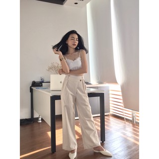 Quần linen ống suông lệch eo - Mé Hè