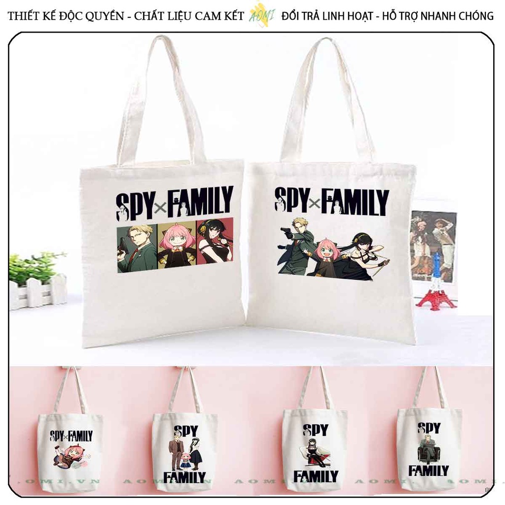 TOTE CANVAS SPY X FAMILY TÚI VẢI ĐEO VAI BAG CÓ KHÓA KÉO SIZE LỚN 33x38cm AOMIVN DU LỊCH DẠO PHỐ
