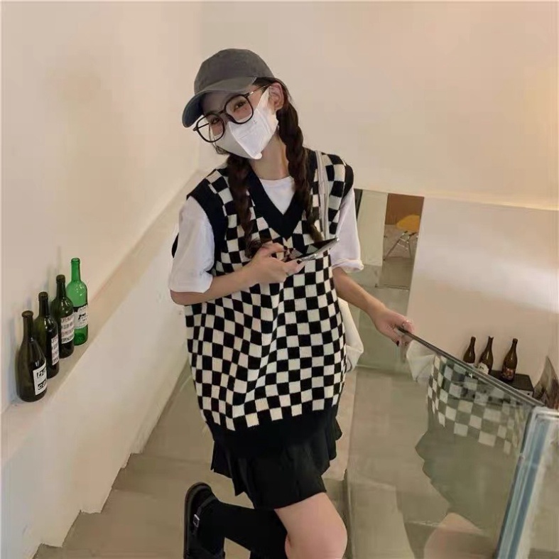 Gile Len Hàn Quốc, Áo Len Nữ Họa Tiết Kẻ Caro Cá Tính Phong Cách Ulzzang Form Rộng FreeSize | BigBuy360 - bigbuy360.vn