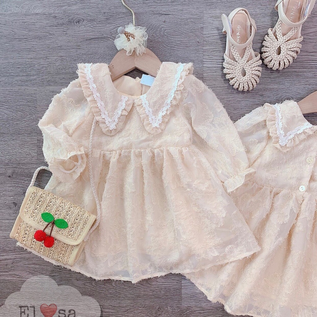 [Nhiều Mẫu] Váy Đầm Cho Bé Gái Cổ Váy Phối Ren Bông Cúc Sau Cao Cấp
