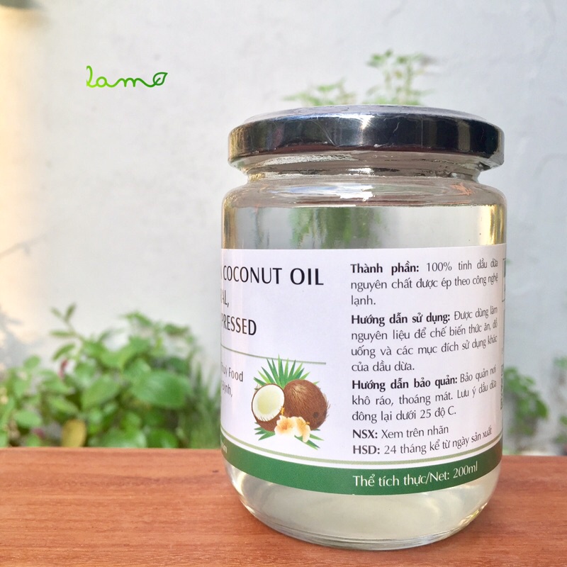 Dầu dừa ép lạnh nguyên chất tự nhiên Nhân Thùy 200ml – Toàn vẹn dưỡng chất – Natural, Cold Pressed, Virgin coconut oil