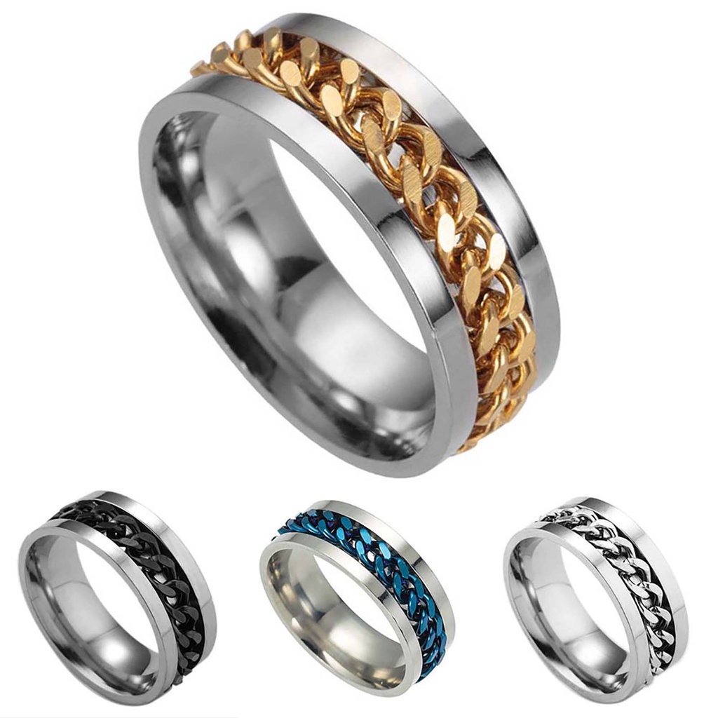 Nhẫn họa tiết dây xích có thể xoay thời trang dành cho nam