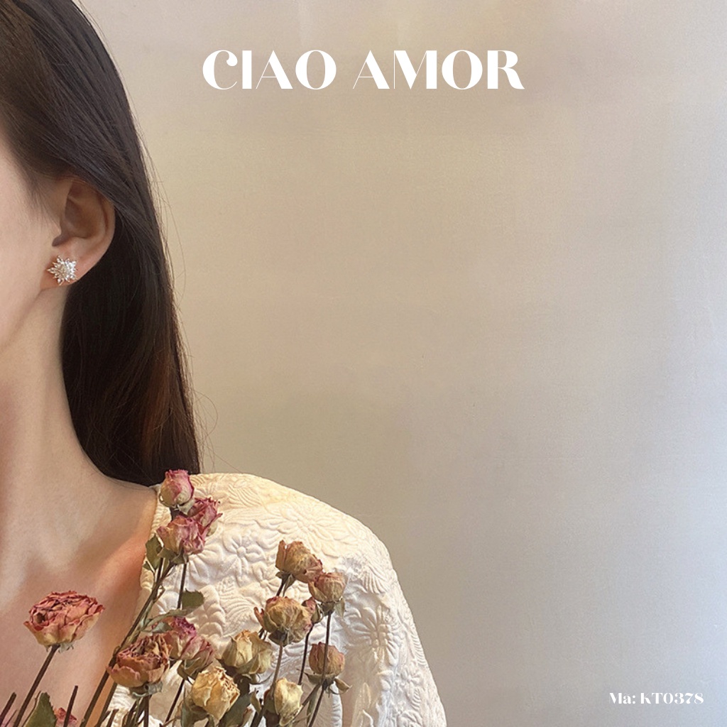 Khuyên tai nữ, Bông tai nữ bạc 925 nụ hoa đính đá nhỏ Trang sức Ciao Amor - KT0378