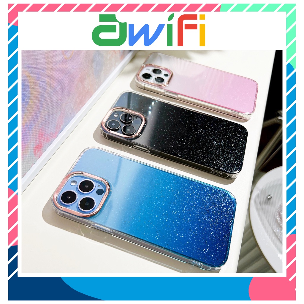Ốp lưng iphone camera viền kim loại gradient lấp lánh 7plus/8/8plus/x/xs/11/12/13/14/pro/max/plus/promax- Awifi X5-8
