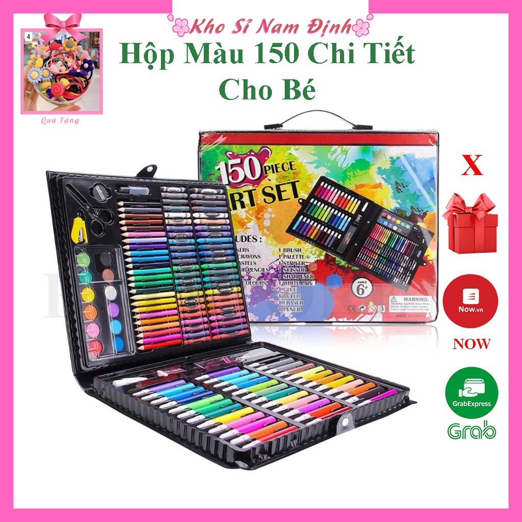 Hộp mầu 150 chi tiết cho bé, Bộ Màu Vẽ Đa Năng cho bé tô vẽ 150 bút màu và các dụng cụ vẽ