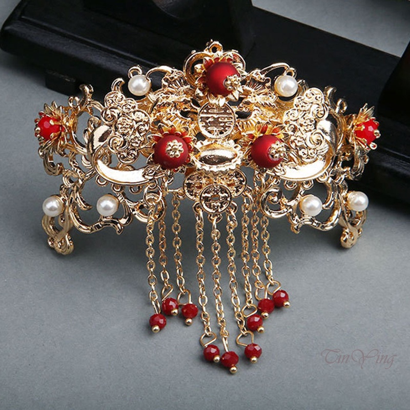 GETNOIVAS Set Phụ Kiện Cài Tóc + Lược + Trâm Cài Tóc Đính Ngọc Trai Giả Cho Cô Dâu