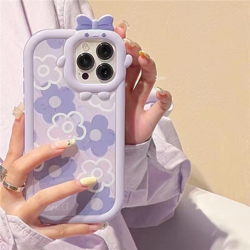 Ốp Điện Thoại TPU Bảo Vệ Bốn Góc Hình Hoa Tím Cho iPhone 13 13pro 13prm 11 7Plus 8Plus Xr XS 13 12 Pro Max