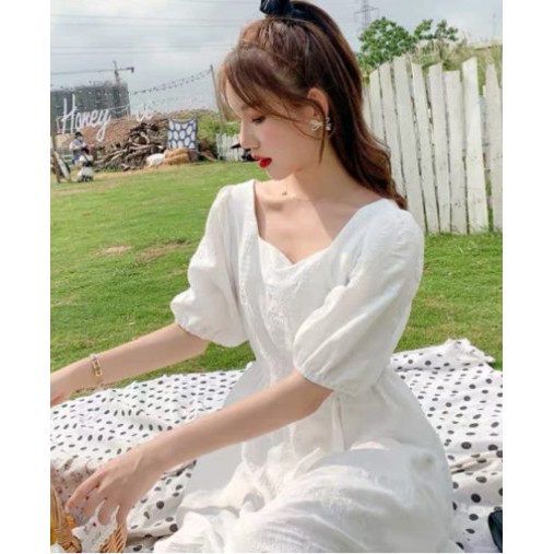Váy Babydoll trắng cổ vuông dáng dài, Đầm Babydoll hàng loại 1 | BigBuy360 - bigbuy360.vn
