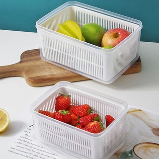 Hộp đựng thực phẩm có nắp đậy cao cấp, khay nhựa để tủ lạnh kèm rổ ráo nước bảo quản thức ăn tiện dụng