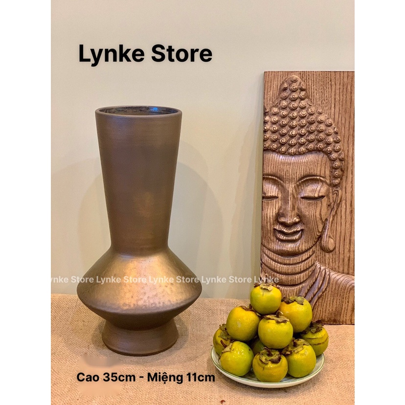 Bình Hoa Lọ Hoa Gốm Men Thuần Mộc Dáng Đèn Cao 35cm Cắm Đào Đẹp Gốm Sứ Bát Tràng - Lynke Store