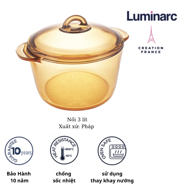 Bộ 2 nồi thủy tinh Luminarc Amberline Granite 1.5L+3L (Bảo Hành 10 năm)- LUGR153