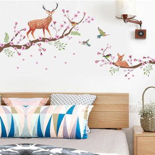 Tranh Dán Tường Phòng Ngủ Cho Bé Hình Cành Đào và Hươu Ngộ Nghĩnh GD0145