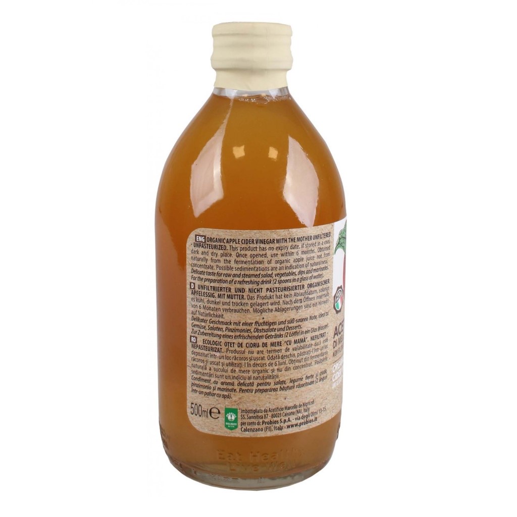 Giấm táo hữu cơ (có giấm cái) 500ml Probios Organic Italian Apple Cider Vinegar With The Mother