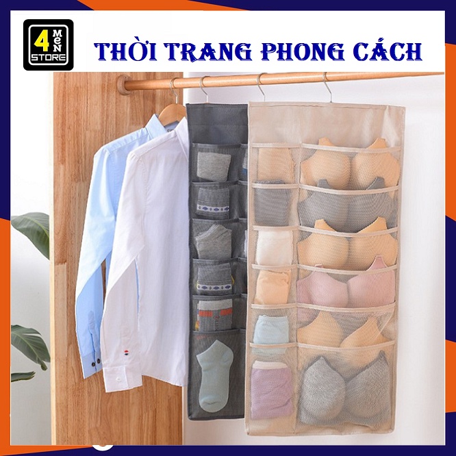 Túi Treo Đồ Lót Treo Tất 2 Mặt 30 Ngăn Loại dày - Túi Vải Treo đựng đồ 30 Ô cao cấp