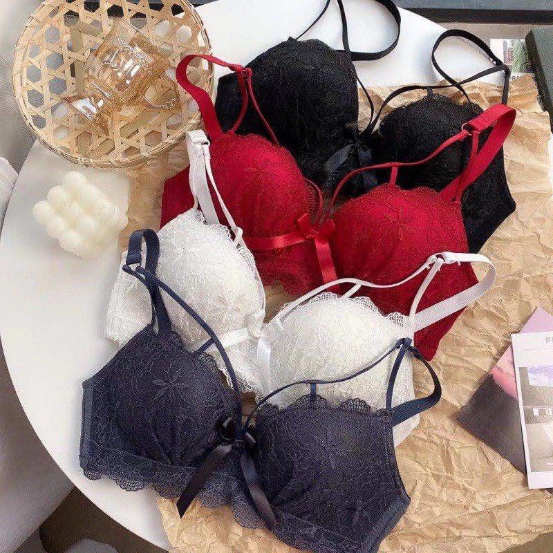 o ngực ren Cao Cấp đính nơ gợi cảm sexy không gọng đệm mút nâng ngực tạo khe quyến rũ YUKI STORE13