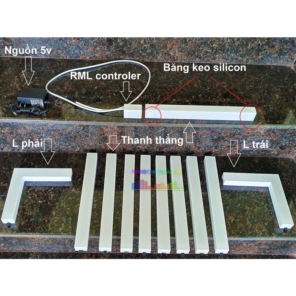 Đèn Led Thanh lắp ghép - Lightning Led - 120 hiệu ứng mầu, 75 hiệu ứng nhạc cảm biến (app Iphone/Android)