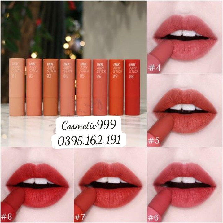 Son 3ce chính hãng, son thỏi 3ce 909 đỏ nâu, 220 cam đất, 221 hồng đất,222 đỏ đất,226 227 228 Cosmetic999