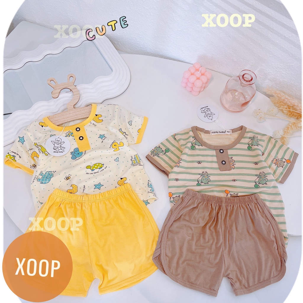 Bộ  cộc tay cổ trụ  chất thun lạnh in họa tiết mặt cười cho bé (size 8-18kg) BC2