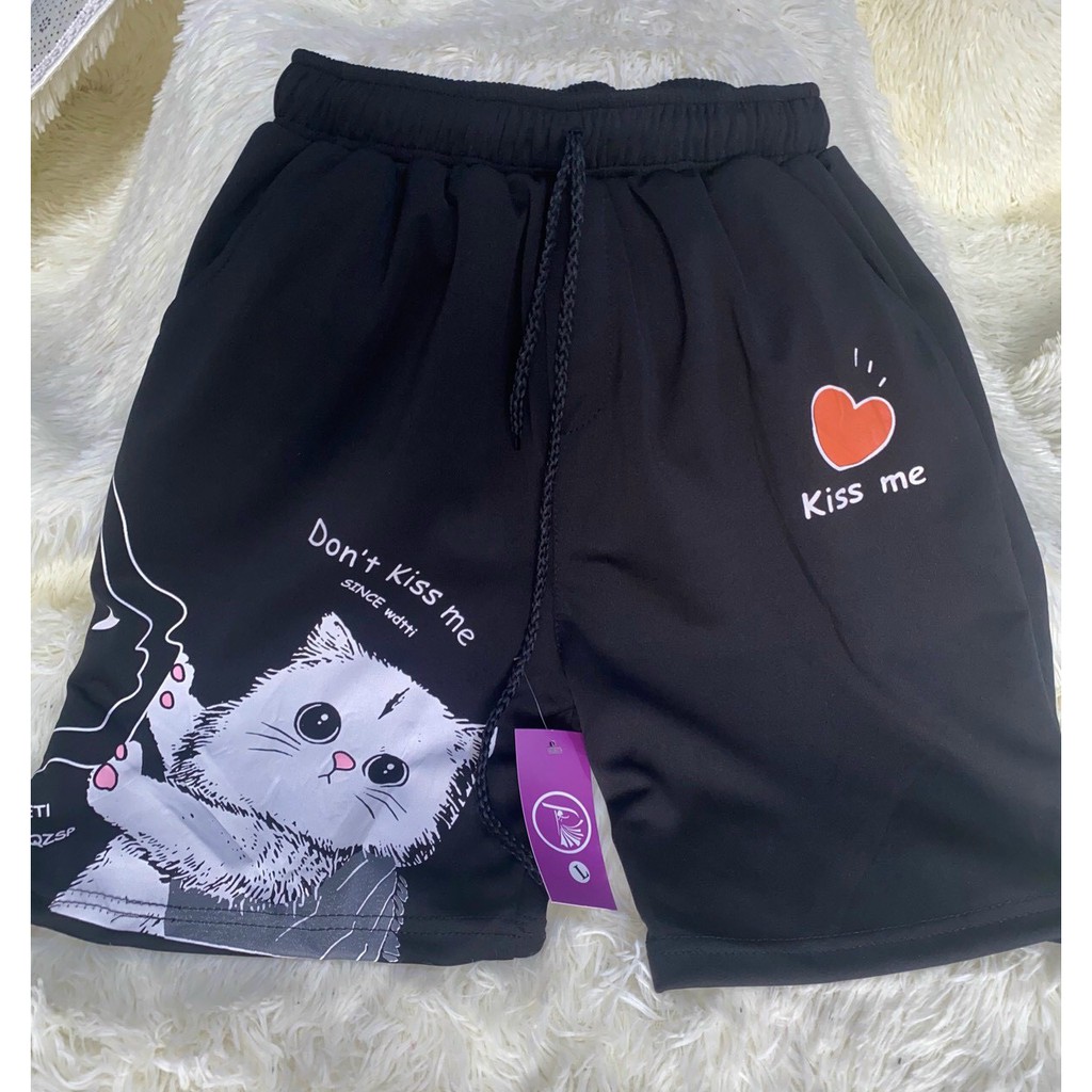 Quần short poly in hình mèo co giãn 4 chiều mềm mịn