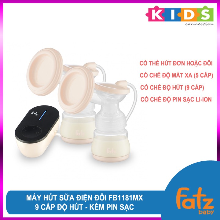 Máy hút sữa điện đôi 9 cấp độ hút, chế độ sạc pin Li-on Fatzbaby FB1181MX