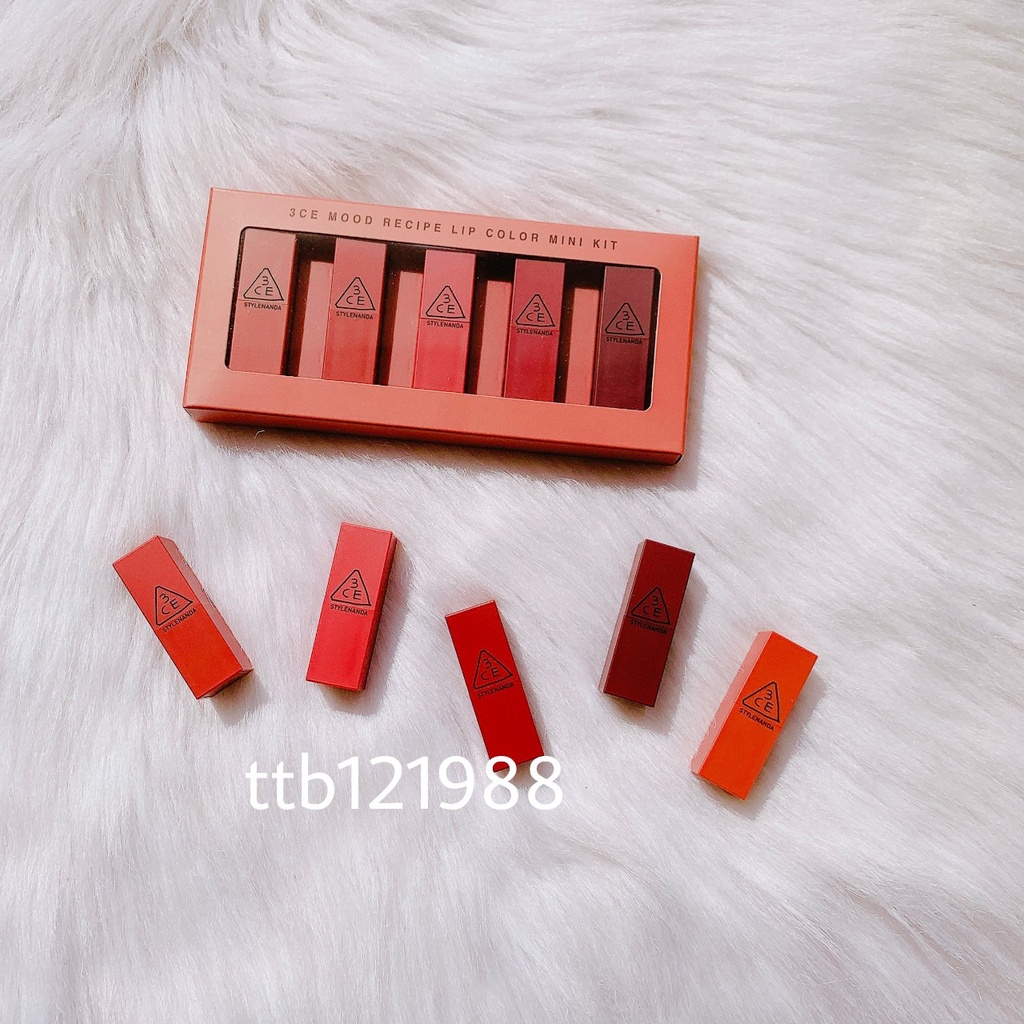 Set 5 Cây Son 3CE Mood On&amp;On Recipe Lip Color Kit Mini Size