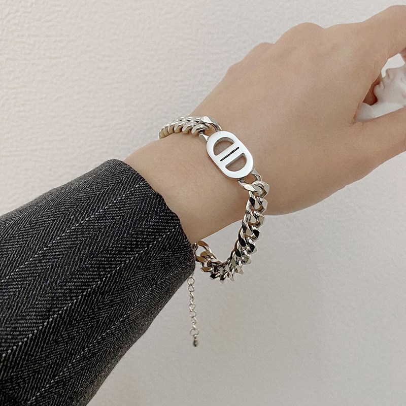 Vòng Tay Dây Xích Bằng Hợp Kim Màu Vàng/Bạc Phong Cách Hip Hop Cho Nam Và Nữ