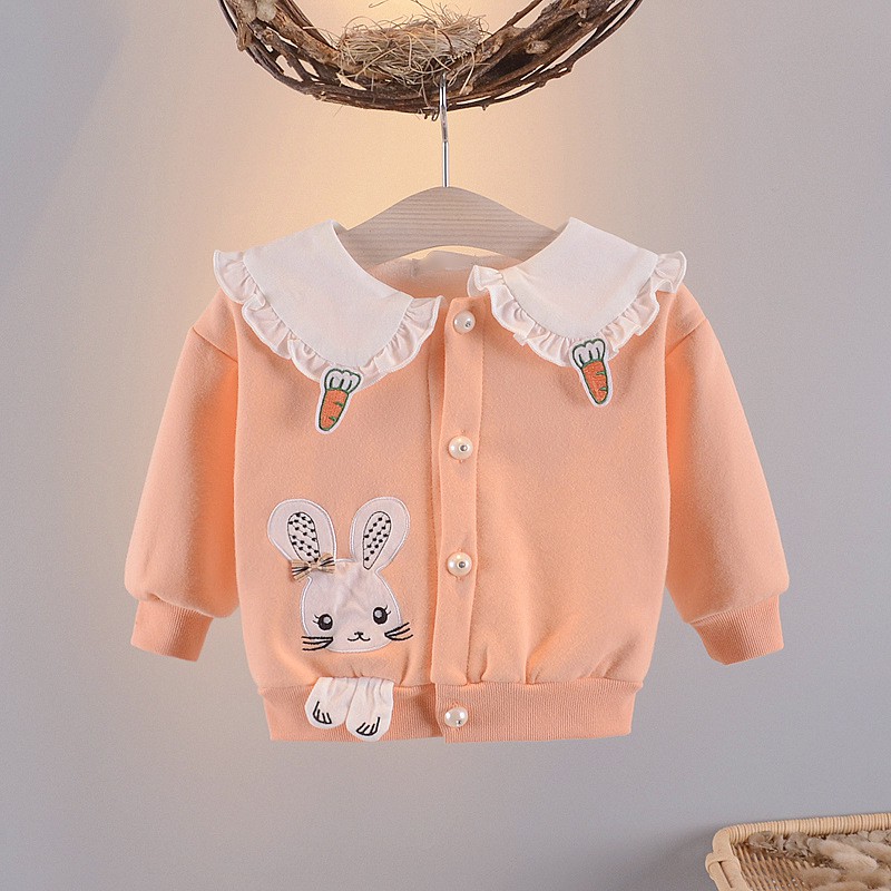 Áo khoác bé gái thêu thỏ dễ thương size 9-16kg AK23