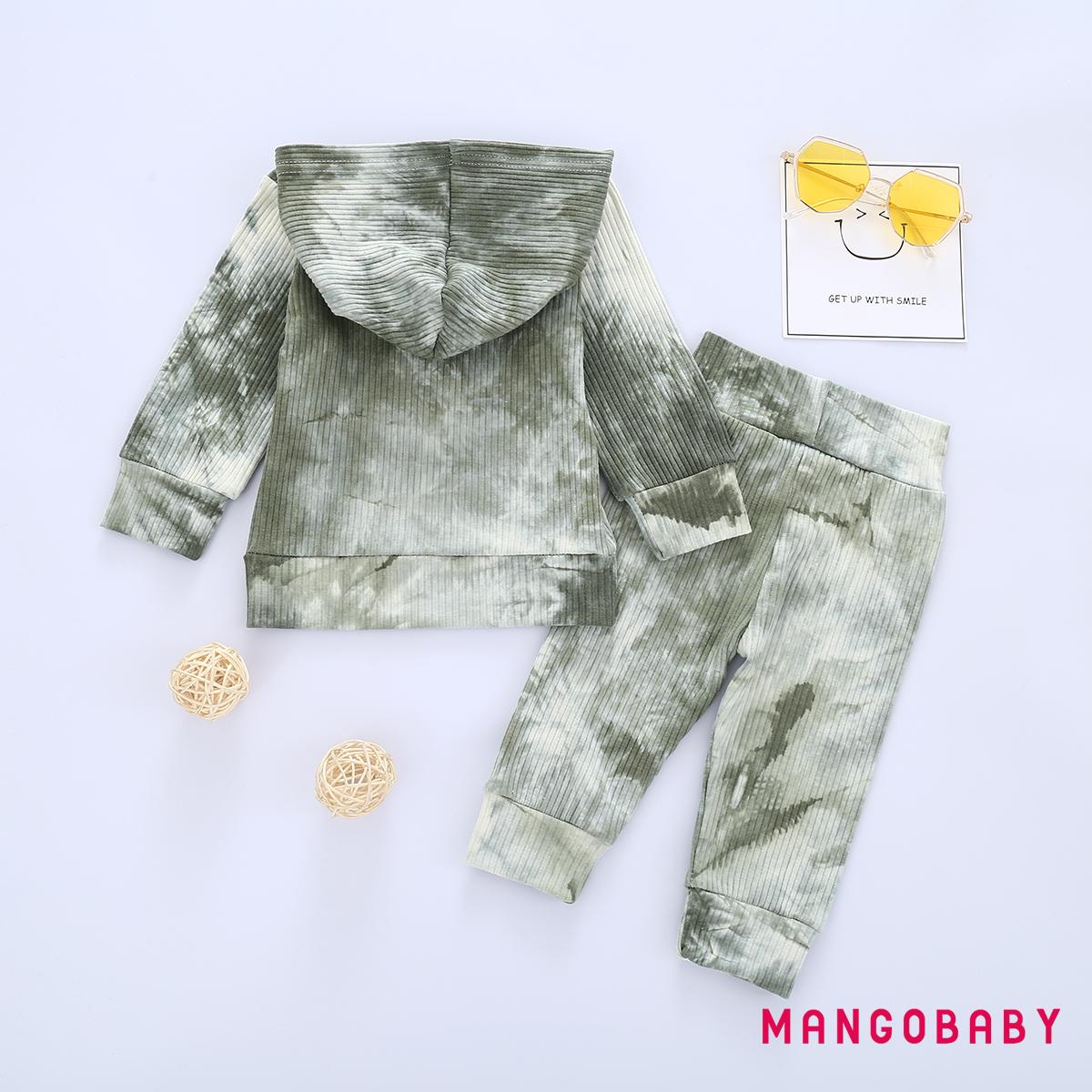 Bộ 2 Món Áo Hoodie Tay Dài + Quần Dài Màu Nhuộm Hồng / Xám Cho Bé