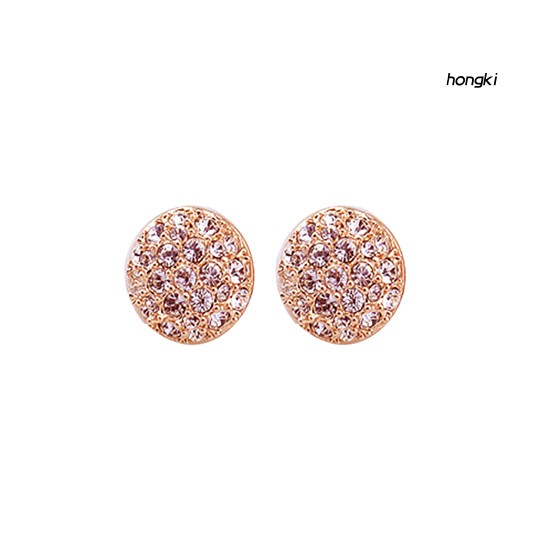 Hoa Tai Hợp Kim Đính Đá Tròn Thời Trang Dành Cho Nữ