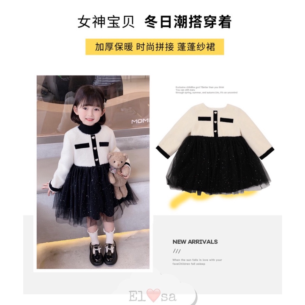 Set đồ thu Bipu - Váy len cúc tim cực chanh xả