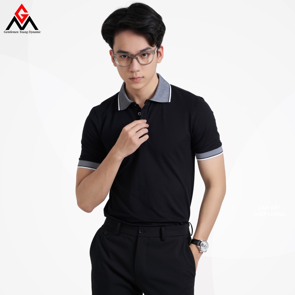 Áo thun polo nam, cổ dệt dáng basic, hai màu đen trắng cơ bản, chất liệu cotton cá sấu - GMAP006