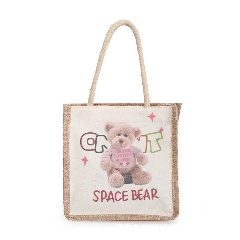 Túi Cói Vintage Đi Biển Phong Cách Hàn Quốc Hoạ Tiết Hoạt Hình Siêu Đáng Yêu