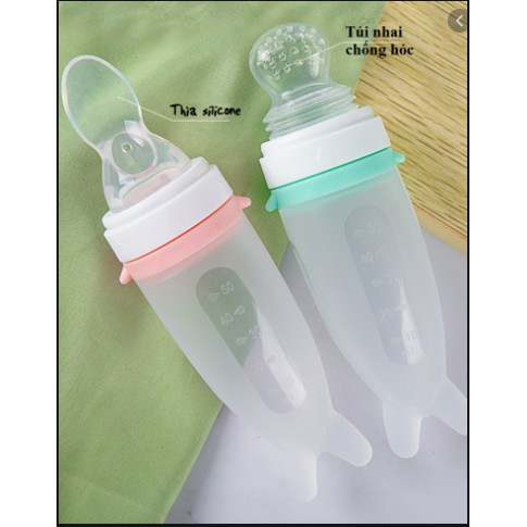 Bình ăn dặm cao cấp Vclooll bằng silicon đa năng cho bé. Thìa ăn dặm cho con đa năng. Bình thìa ăn dặm cho bé