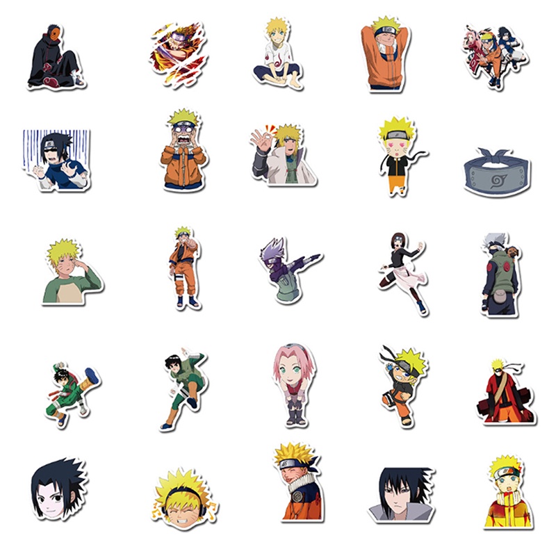 Set 50 nhãn dán chống thấm nước hình Anime Naruto đáng yêu
