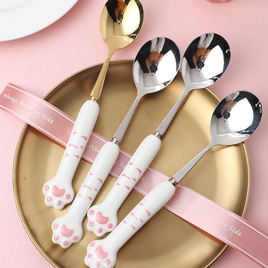 Muỗng ăn cơm bằng thép không gỉ hình chân mèo dễ thương