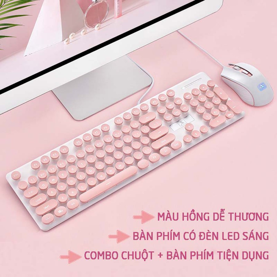 Bộ bàn phím chuột máy tính Latope bàn phím giả cơ có dây nút tròn màu sắc độc đáo N518