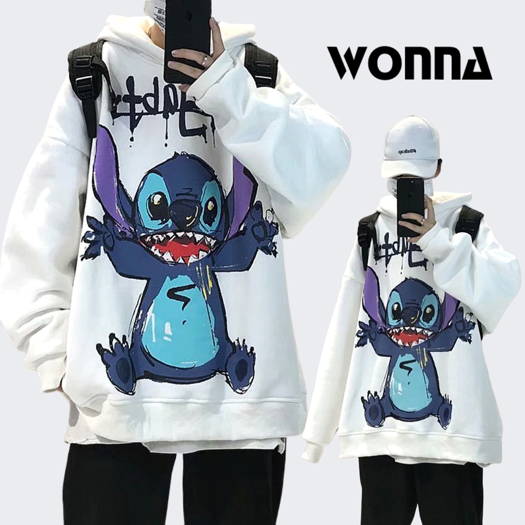 Hoodie in hình Stitch cho nam nữ áo khoác unisex ulzzang Hàn Quốc form rộng oversize dày dặn mùa đông hoạt hình