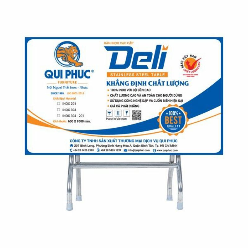 Bàn inox 304  DELI  qui phúc cao cấp ( 70×120cm, 60×100 cm)