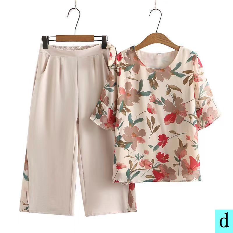Set Đồ Gồm Áo Thun Và Quần Dài Phong Cách Phương Tây Thời Trang Mùa Hè Hàng Mới Dành Cho Mẹ Trung Niên